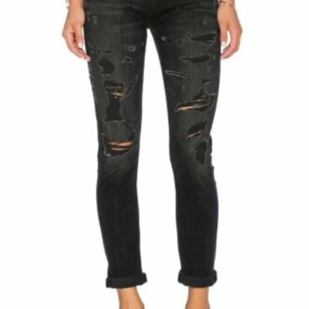 Agolde Jeans Chloe Low Rise Slim Liverpool Black Denim Distressed Size 29‎